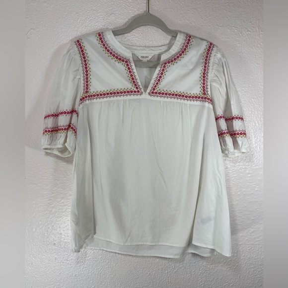 Per Una White Floral Embroidered Short Sleeve V-Neck Blouse Women’s 18 - Picture 1 of 12